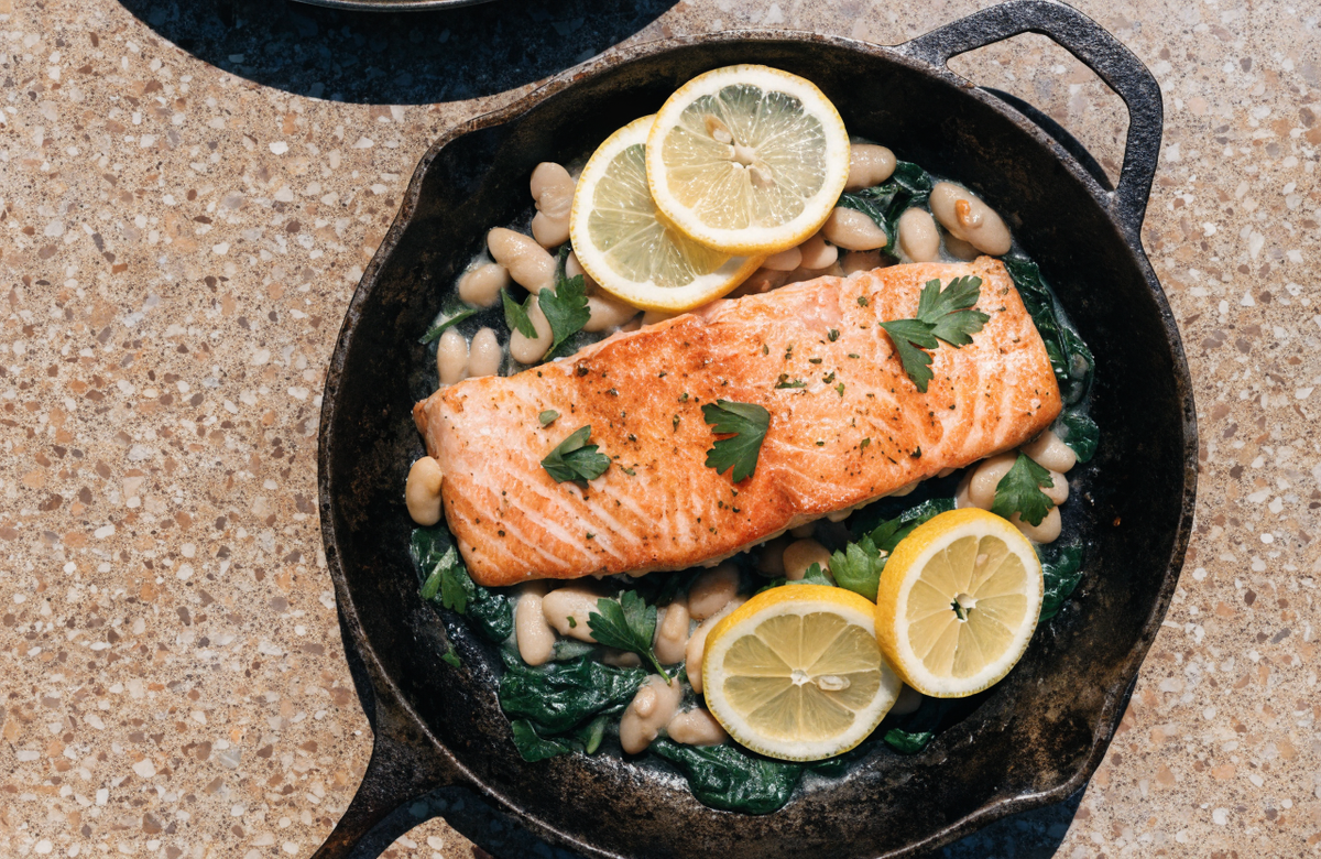 20-Minute Lemon-Herb Salmon with White Beans (Low-Sodium)