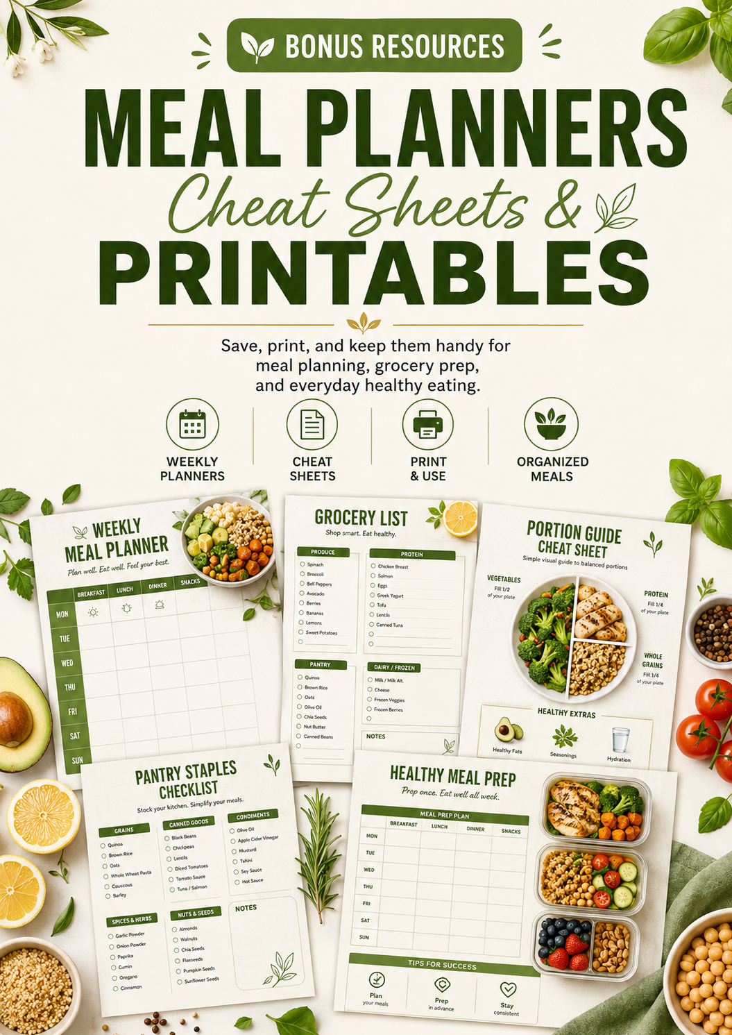 Meal planners, cheat sheets & printables